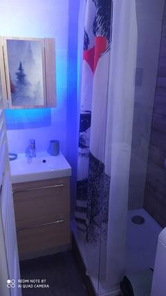 salle de douche avec WC et lave-linge