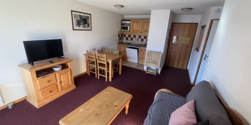 Découvrez ce charmant appartement 2 pièces comprenant une chambre avec lit double et grand placard. La pièce de vie spacieuse dispose d'un canapé convertible et d'une cuisine entièrement équipée. Vous apprécierez les toilettes séparées et la salle de bain avec baignoire, offrant tout le confort nécessaire pour un séjour agréable.